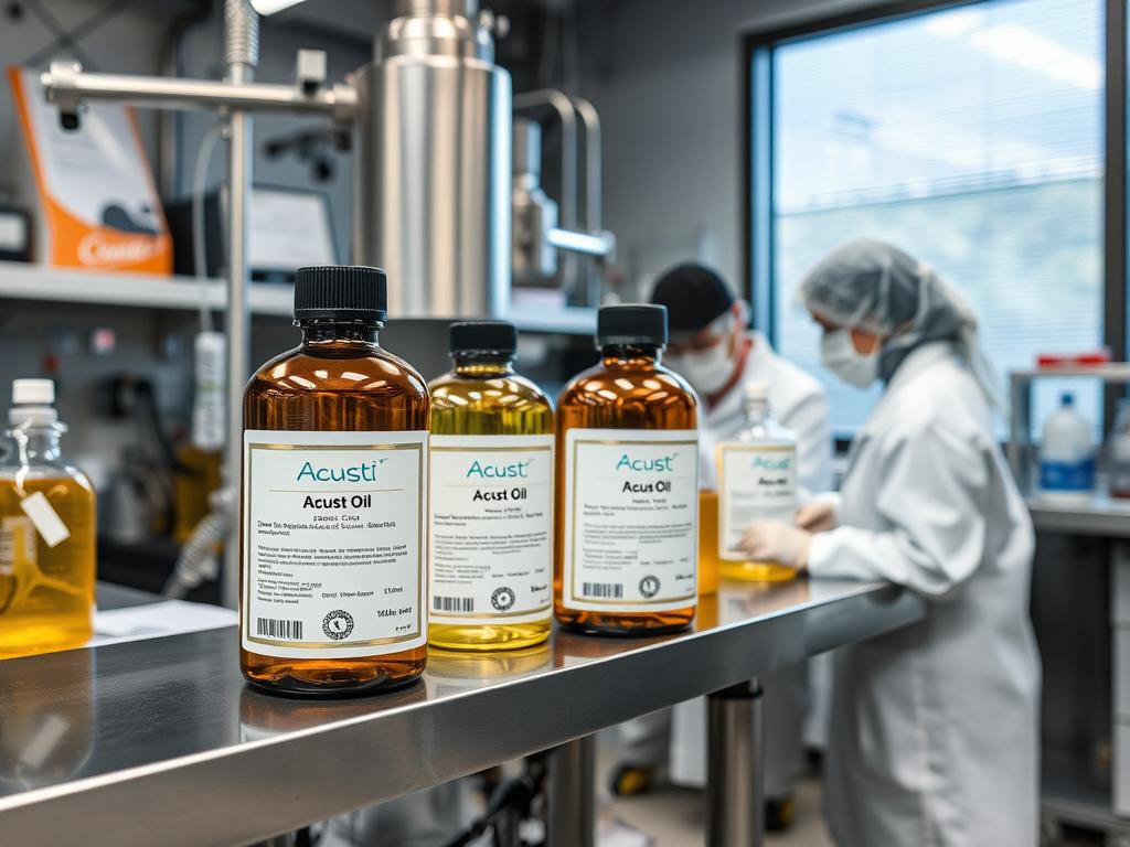 Certyfikaty jakości i produkcja Acust Oil PRO w laboratorium