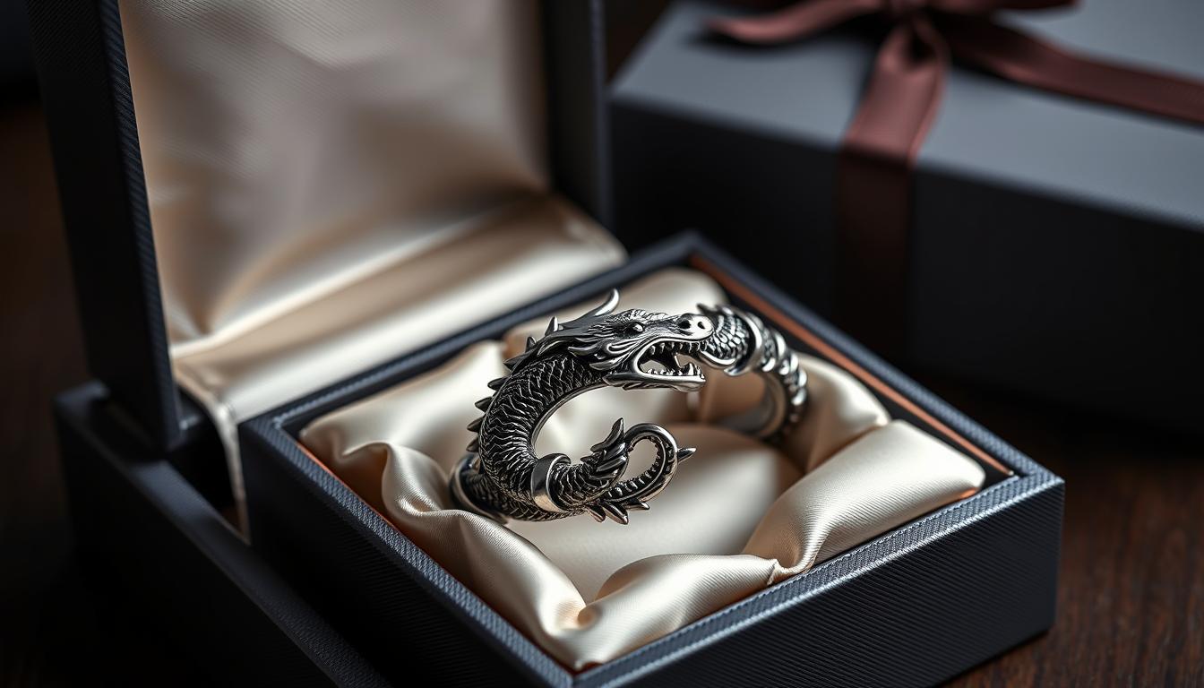 Eleganckie pudełko prezentowe z Dragon Pattern Bracelet w środku
