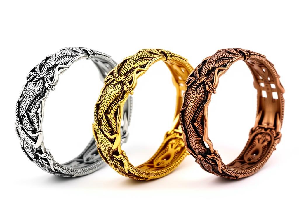 Trzy różne style Dragon Pattern Bracelets pokazujące różnorodność wzorów