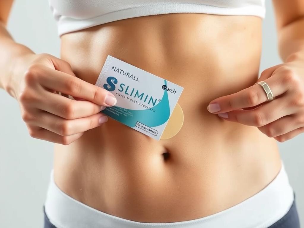 Close-up of Natural Slimin Patch being applied to abdomen