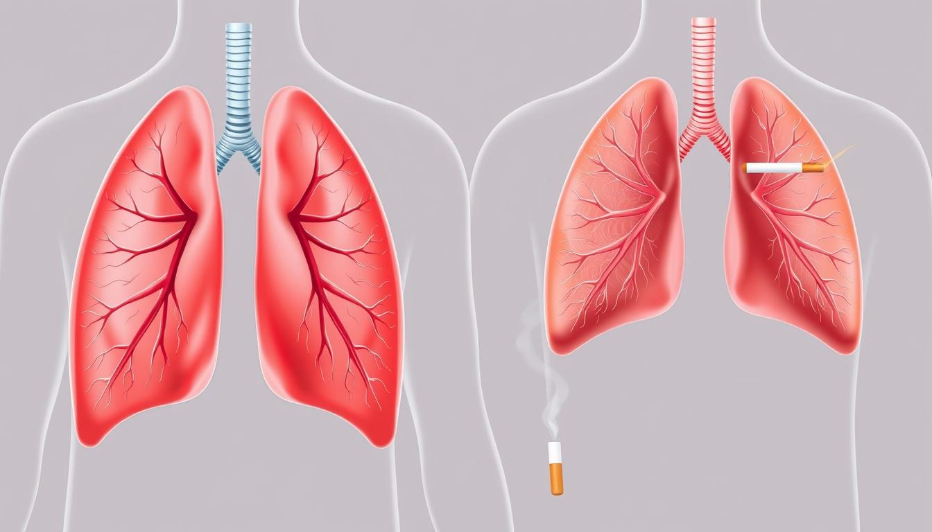 Porównanie zdrowych płuc i płuc palacza, ilustrujące szkodliwy wpływ nikotyny na organizm